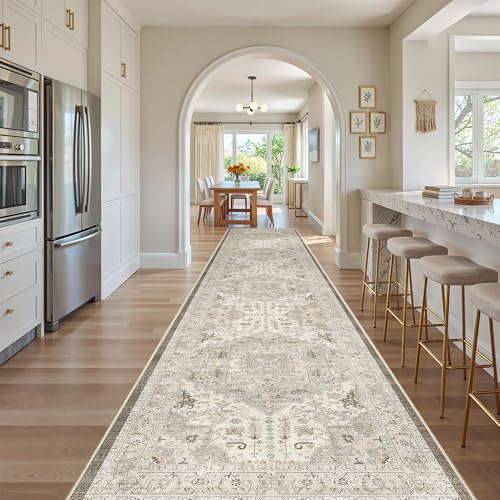 Madane Hallway Runner Rug 3x16 Washable Kitchen Runners Long, Ivory/Brown - color: Ivory/Brown, size: 3' x 16' (Runner)