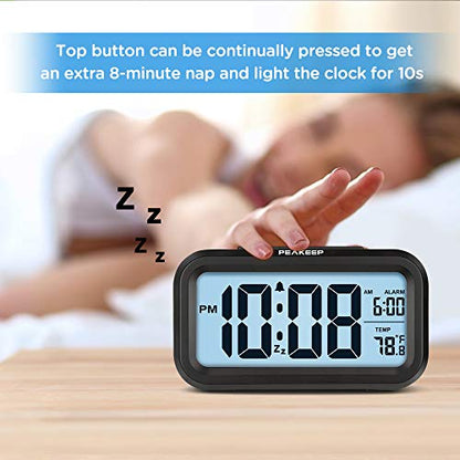 Peakeep Night Light Digital Alarm Clock Battery Operated Indoor Temperature - color: Black