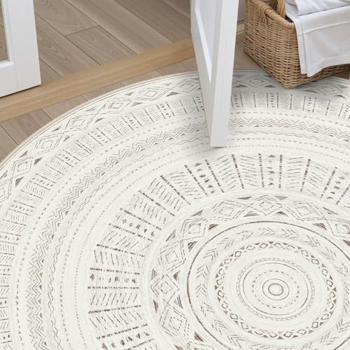 cotiled 5x5 Round Rug 5ft Circle Living Room Boho Area Rugs - color: Light Brown/Cream, size: 5' (Round)