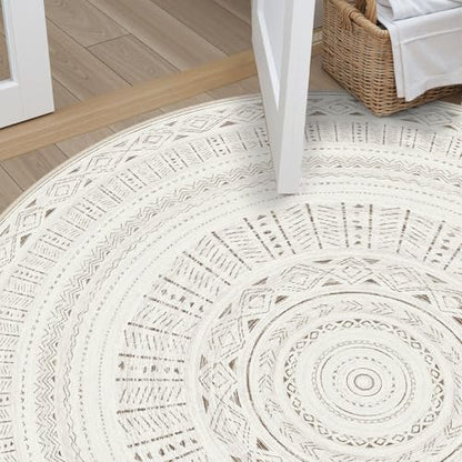cotiled 5x5 Round Rug 5ft Circle Living Room Boho Area Rugs - color: Light Brown/Cream, size: 5' (Round)