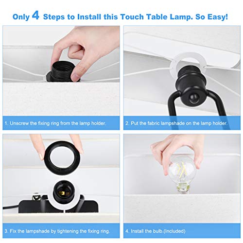Bedside Touch Control 3 Way Dimmable Table Lamp with Cream Fabric Shade - color: Cream