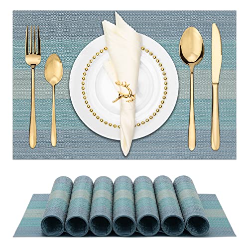 Winknowl Placemats, Set of 8 Heat Resistant Stain Resistant Woven Vinyl Insulation Placemats, Durable Washable Elegant Table Mats for Dining (Blue) - color: Christmas Blue, size: Set of 8