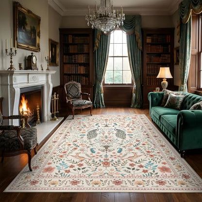 Garvee Floral 5x7 Area Rugs Washable Living Room Rug Entryway Rug Beige - color: Beige, size: 5' x 7' (Rectangular)