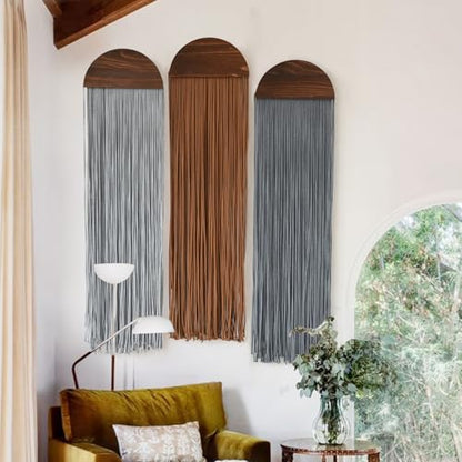 3Pcs Macrame Wall Hanging Handmade Boho Decor Yarn Craftsmanship 10"W*40"L - color: Grey and Brown