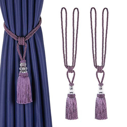 BEL AVENIR 2 Pack Curtain Tiebacks Hand-Woven Holdbacks Tassels Tiebacks - color: Purple, size: 2 Pack