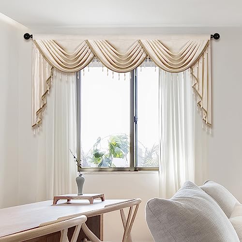 ELKCA Luxury Cream Velvet Curtain Valances for Living Room with Beads(98inch,1 Panel) - color: Cream, size: 98"W x 43"L (Pack of 1)