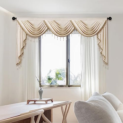 ELKCA Luxury Cream Velvet Curtain Valances for Living Room with Beads(98inch,1 Panel) - color: Cream, size: 98"W x 43"L (Pack of 1)