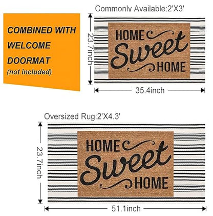 Black and White Striped Doormat 24"x35"Cotton Washable Fall Layering Rug - color: White Striped, size: 2' x 3' (Rectangular)