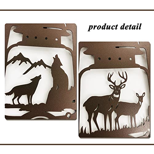 Rustic Metal Wall Art Decor, Bear Wolf Deer in the Kerosene Lamp Decor - color: Style 3