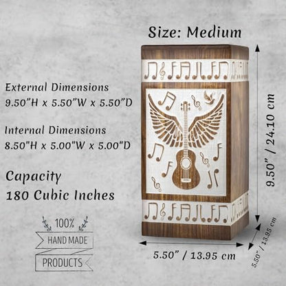 Guitar Wings Wooden Urn for Human Ashes, Large 180 Cu in, White - color: Antique White, size: Large (180 Cu In, to 180 lb)