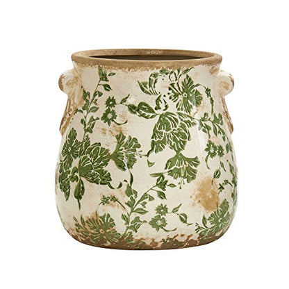Nearly Natural 6.5 in Tuscan Ceramic Green Floral Scroll Decorative Vase - size: 6.5 in. W x 6.5 in. D x 6.5 in. H
