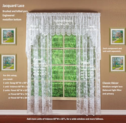 Today's Curtain Floral Vine Lace Panel 72", White, 60W x 72L - color: White, size: 60"W x 72"L (Pack of 1)