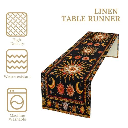 Sun Moon Table Runner,Bohemian Indian Orange Hippie Mystery Celestial Starry Night Mandala Moon Phase Tabletop Restaurant Dining Kitchen Wedding Party 13x36 Inch - color: Moon Style-25, size: W13X L36