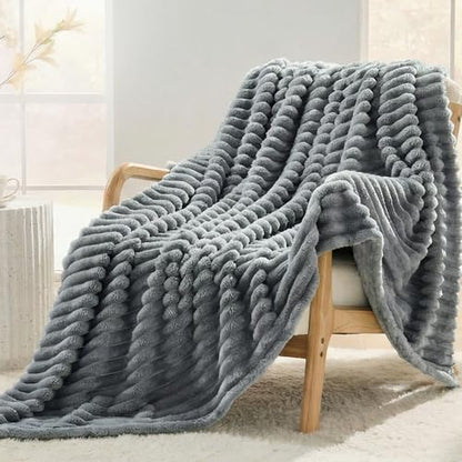 330GSM Ribbed Fleece Twin Blanket for Bed, Gray, 60"x80" - color: Grey, size: Twin(60"x80")