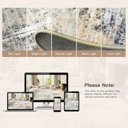 7x10 Area Rug for Living Room, Abstract Washable Non-Slip Carpet, Gold - color: Grey/Gold, size: 7' x 10' (Rectangular)