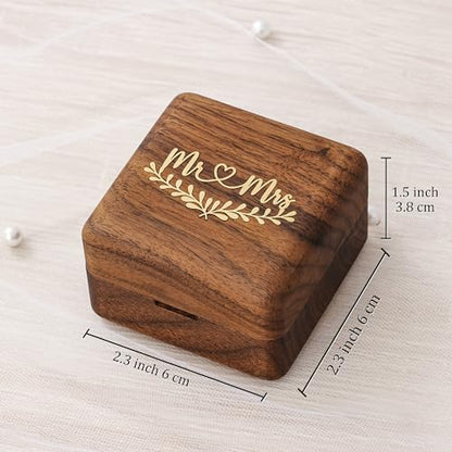 KWOOD Custom Wooden Wedding Ring Box for 2 Rings, Engraved Mr & Mrs Double Ring Holder for Wedding Ceremony Ring Bearer Box Anniversary Birthday Gift Ideas - style: G-Mr & Mrs 02