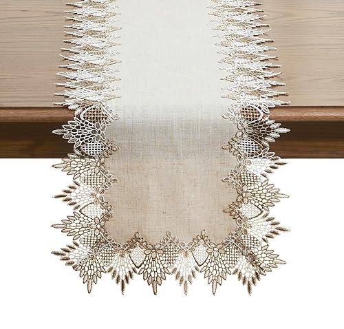 Natural Linen Table Runner 72 inches Beige Lace Coffee Table Runners - size: 16”x72”