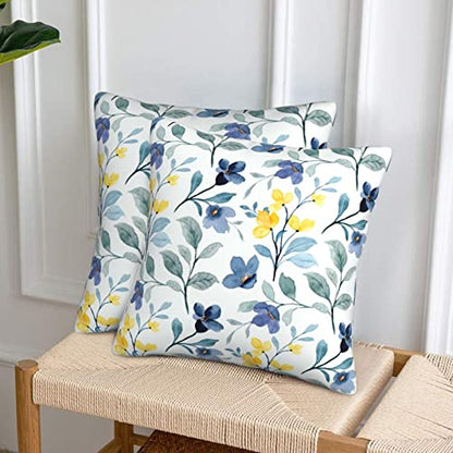 Yellow Sage Green Blue Floral Throw Pillow Covers 16x16 Inch Set of 2 - color: Yellow Blue Flower, size: 16" x 16" (Pack of 2)