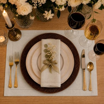 Signature Linen™ by D'Moksha, Light Natural Placemats Set of 4, 14 x 19 Inch, 100% Pure Linen Table Mats, Hemstitch, Machine Washable Cloth Placemats- Fall, Weddings, Outdoor Hosting - color: Light Natural, size: Set of 4 (14 X 19 Inch)