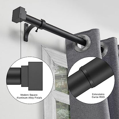 Single Curtain Rods for Windows 48 to 84 Inch(4-7ft),1 Inch Diameter Adjustable Heavy Duty Drapery Rods,with Modern Square Aluminum Alloy Finials,Matte Black - color: Matte Black, size: 48-84"