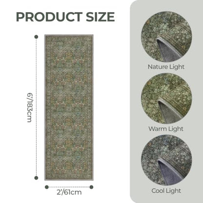 2x6 Runner Rug, Floral Kitchen Rugs Washable Green Rug, Dark Green - color: Dark Green, size: 2' x 6' (Runner)