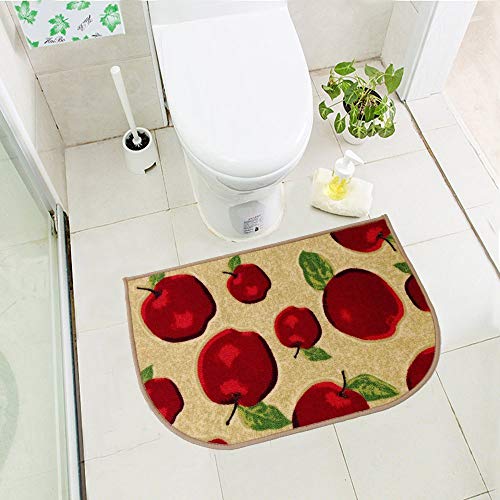Half Round Skid Resistant Kitchen Mat Latex Backing Red Apple Area Rugs Machine Washable Half Cricle Doormat Bathroom Foot Pads Slice (1'6x2'6)