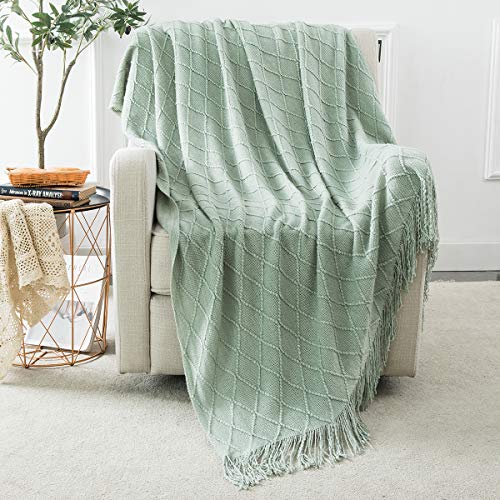 Homiest Aqua Knitted Throw Blanket with Fringe, 50x60 Inch - color: Aqua, size: 50" x 60"