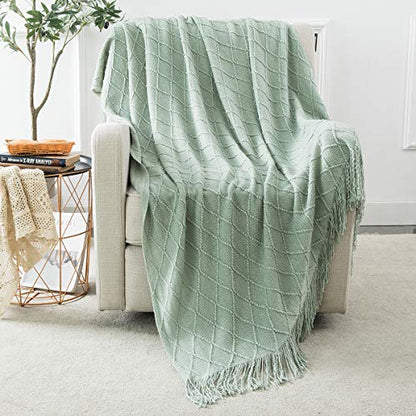 Homiest Aqua Knitted Throw Blanket with Fringe, 50x60 Inch - color: Aqua, size: 50" x 60"