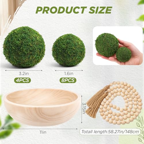 SiliFine 14 Pcs Rustic Table Decor Set, Wooden Bowl with Moss Balls, White - color: White