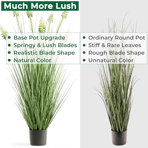 4ft 2-Pack Faux Horsetail Reed Grass with White Cockscomb Flower in Pot - color: White