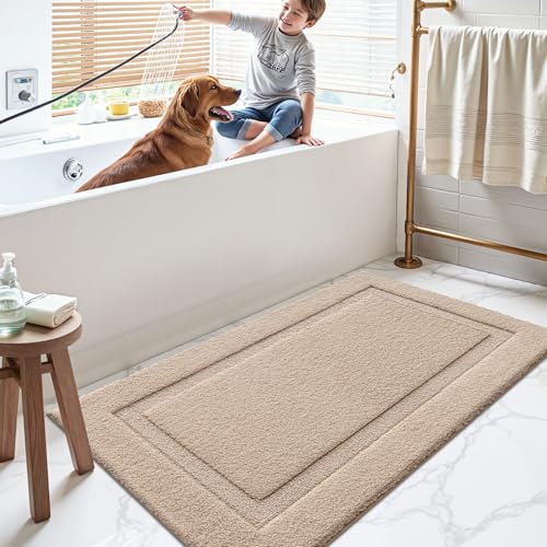 LUMI Large Bathroom Rugs Soft Absorbent, Non Slip Bath Mat 24x43, Beige - color: Beige, size: 24" X 43"