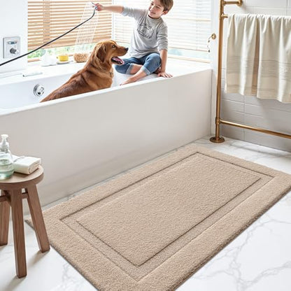 LUMI Large Bathroom Rugs Soft Absorbent, Non Slip Bath Mat 24x43, Beige - color: Beige, size: 24" X 43"