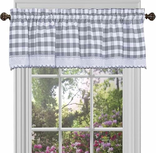 ACHIM Buffalo Check Valance Curtains, Grey & White Plaid, 58" W x 14" L (Pack of 12) - color: Grey, size: 58"W x 14"L (Pack of 12)