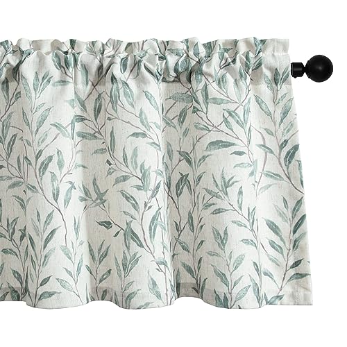 VOGOL Kitchen Valances, Blue Leaves Print View Reducing Linen Textured Curtains for Cafe Office Bathroom, Rod Pocket Top, L 18 x W 42 Inches, 1 Panel - color: Blue, size: 42"W x 18"L (Pack of 1)