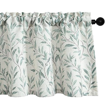 VOGOL Kitchen Valances, Blue Leaves Print View Reducing Linen Textured Curtains for Cafe Office Bathroom, Rod Pocket Top, L 18 x W 42 Inches, 1 Panel - color: Blue, size: 42"W x 18"L (Pack of 1)