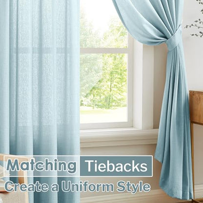 Melodieux Blue Semi Sheer Curtains 96 Inches Long for Small Windows Living Room Bedroom Linen Look Rustic Grommet Voile Drapes, 42 x 96 Inch (2 Panels) - color: Blue, size: 42"W x 96"L (Pack of 2)