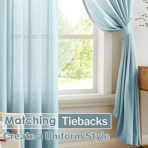 Melodieux Blue Semi Sheer Curtains 84 Inches Long for Small Windows Living Room Bedroom Linen Look Rustic Grommet Voile Drapes, 42 x 84 Inch (2 Panels) - color: Blue, size: 42"W x 84"L (Pack of 2)