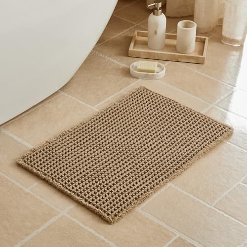 Triohero Waffle Bath Mat, Small Boho Bathroom Rugs Non Slip, 16x24 Khaki - color: Khaki, size: 1'4" X 2' (Rectangular)
