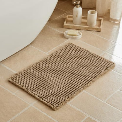 Triohero Waffle Bath Mat, Small Boho Bathroom Rugs Non Slip, 16x24 Khaki - color: Khaki, size: 1'4" X 2' (Rectangular)