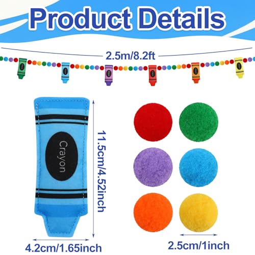 Jansun 8.2ft 3D Back to School Felt Crayon Pre-Strung Garland - color: Multicolor Crayon