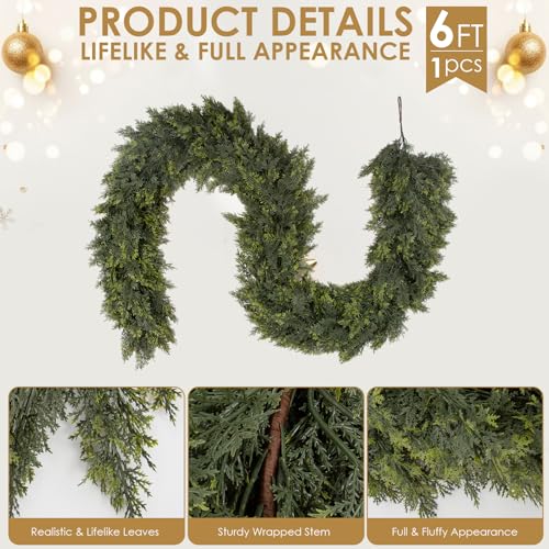 Daynight 6FT Christmas Garland, 1 Pcs Realistic Cedar Garlands - size: 6FT