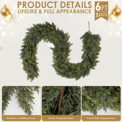Daynight 6FT Christmas Garland, 1 Pcs Realistic Cedar Garlands - size: 6FT