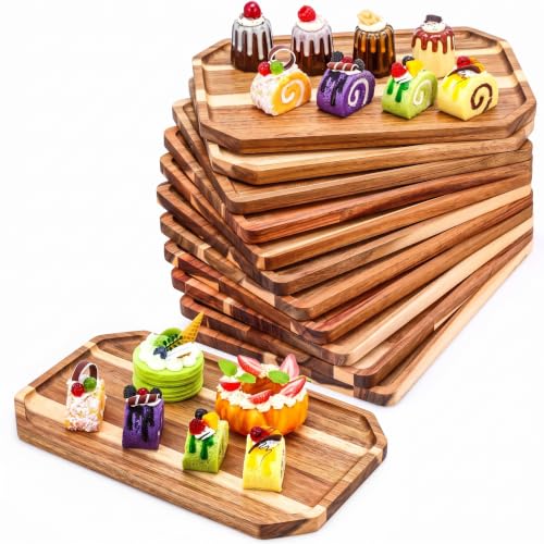 Dandat 12 Pack Wooden Serving Platter Acacia Wood Platters 10 x 5.5 Inch Rustic Serving Tray Rectangular Charcuterie Board Cheese Plate for Home Decor Dessert Vegetables Fruit Cookie - size: 10 x 5.5 Inch