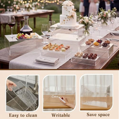 Leinuosen 7 Pcs Large Acrylic Buffet Risers, 8-14" Rectangle, Clear - color: Clear, size: 8" to 14", style: Rectangle