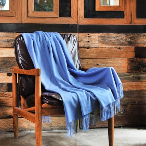 CUDDLE DREAMS Premium Cashmere Throw Blanket with Fringe (Porcelain Blue) - color: Porcelain Blue