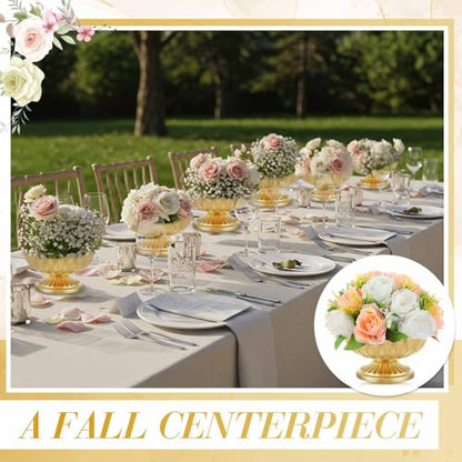 2 Pcs Metal Compote Vase, Floral Centerpiece Bowls, Bright Gold - color: Bright Gold