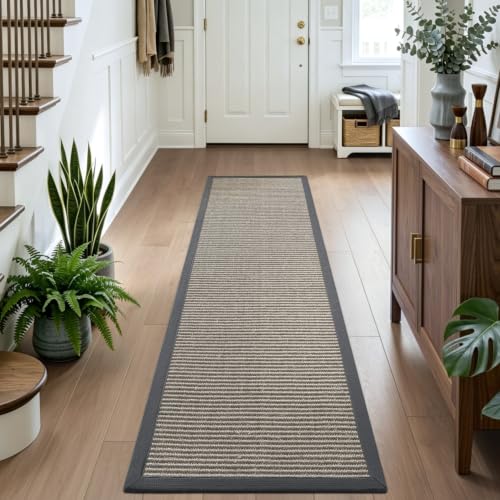 DEXI Jute Runner Rug 2'8''x10', Rug Runners for Hallways, Natural/Grey - color: Natural/Grey, size: 2'8" x 10' (Runner)