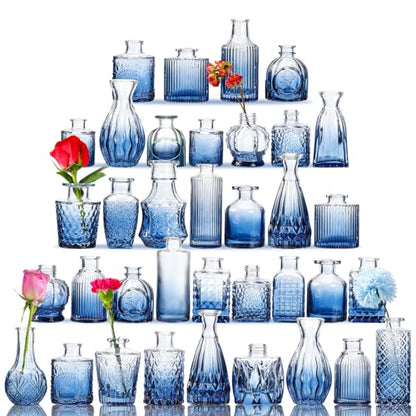 Fixwal 36 Blue Bud Vases Glass Bud Vase Set of 36, Small Vases for Flowers - color: Blue, size: 36pcs