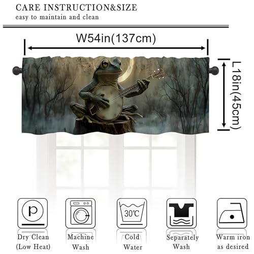Frog Valance Curtains,Rod Pocket Valances for Windows,Small Window Treatment Valances for Kitchen,Living Room,Bedroom,Bathroom,Home Decor,18x54 Inch,1 Panel,Musical Animal - color: Frog01, size: 54"W x 18"L (Pack of 1)