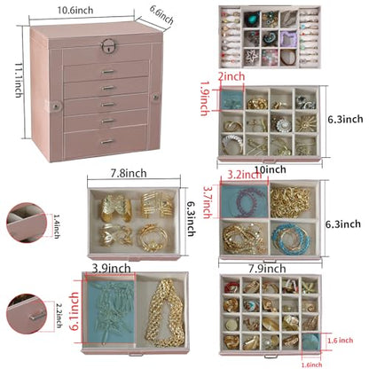 BOOVO Large Jewelry Box for Women 6 Layer - color: Rose Gold, size: 6 Layer